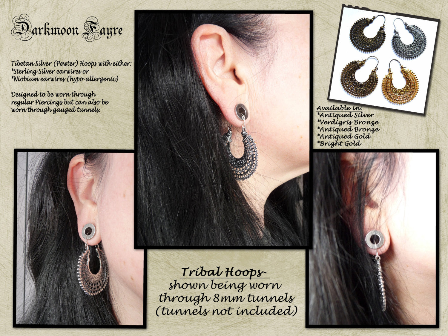 Niobe Tribal Bohemian Hoops. Hypo-Allergenic Niobium Ear-Wires. Antiqued Bronze. Gypsy Earrings - Darkmoon Fayre