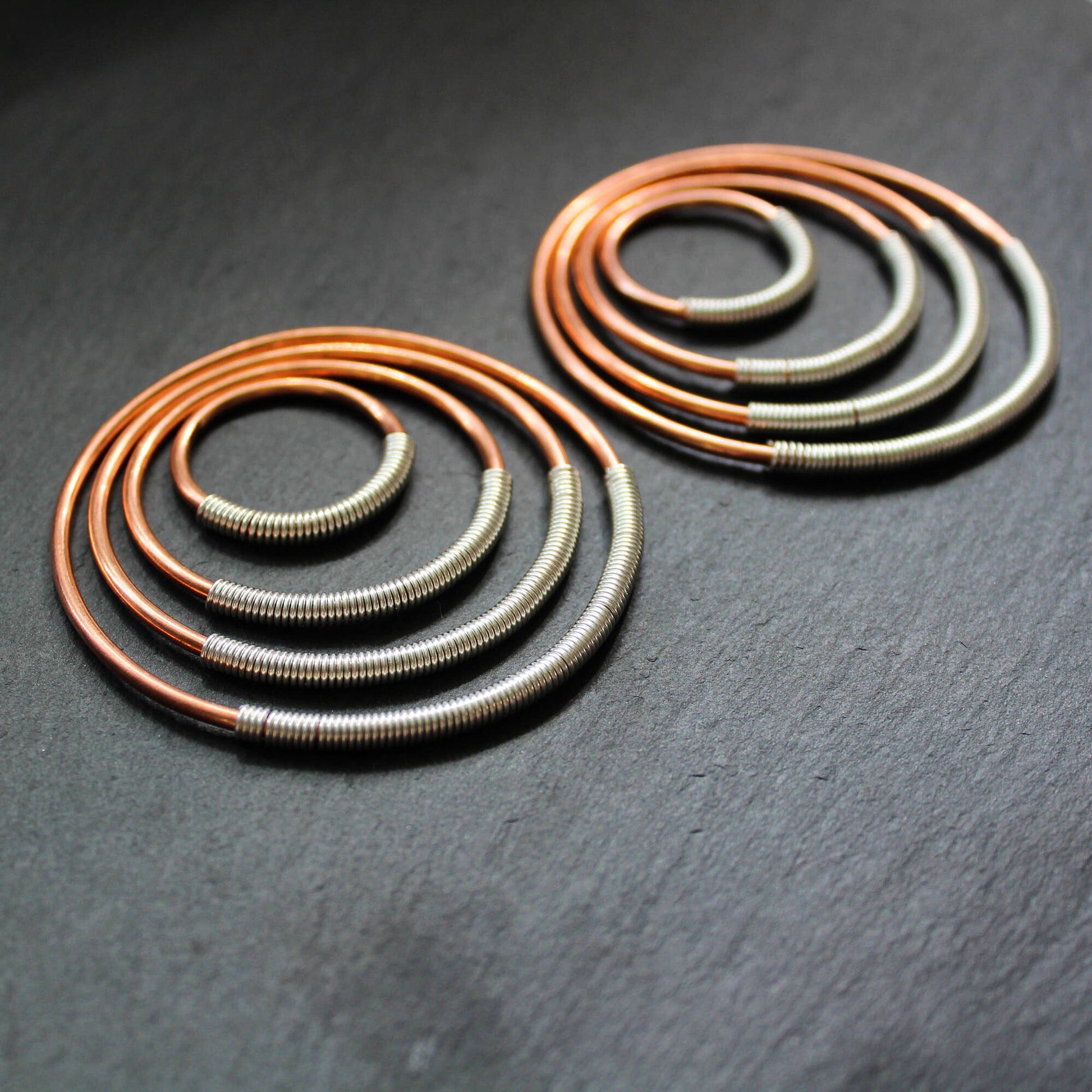 Tribal Hoops. Solid 925 Sterling Silver Coils. Solid 2mm/12 gauge Bare Copper. Choice of 4 Sizes - Darkmoon Fayre