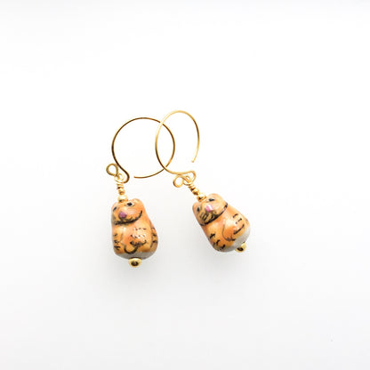 Ginger Tabby Cat Ceramic Earrings. Gold Plated Hand Forged Ear-Wires. Niobium Ear-wire Option - Darkmoon Fayre