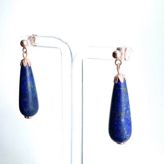 Lapis Lazuli Earrings. Classic Victorian Teardrop Style. 9ct Rose Gold Plated on 925 Sterling Silver - Darkmoon Fayre