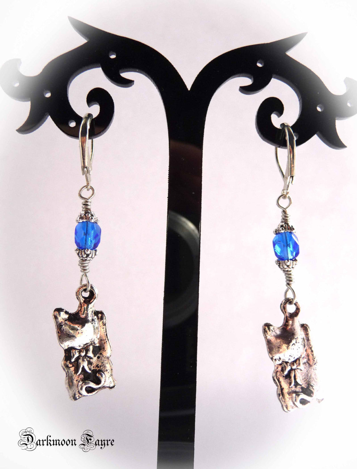 Maneki Neko Lucky Cat Earrings. Cobalt Blue Glass Beads. 925 Sterling Silver Ear-wire Option - Darkmoon Fayre