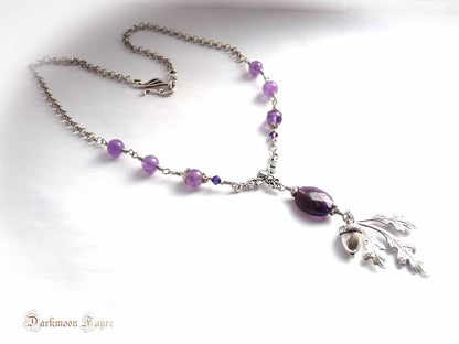 ***Oak King, Silver Acorn, Leaf and Amethyst Necklace. A Sophisticated Tribute to the Majestic and Magical Oak. February Birthstone. - Darkmoon Fayre