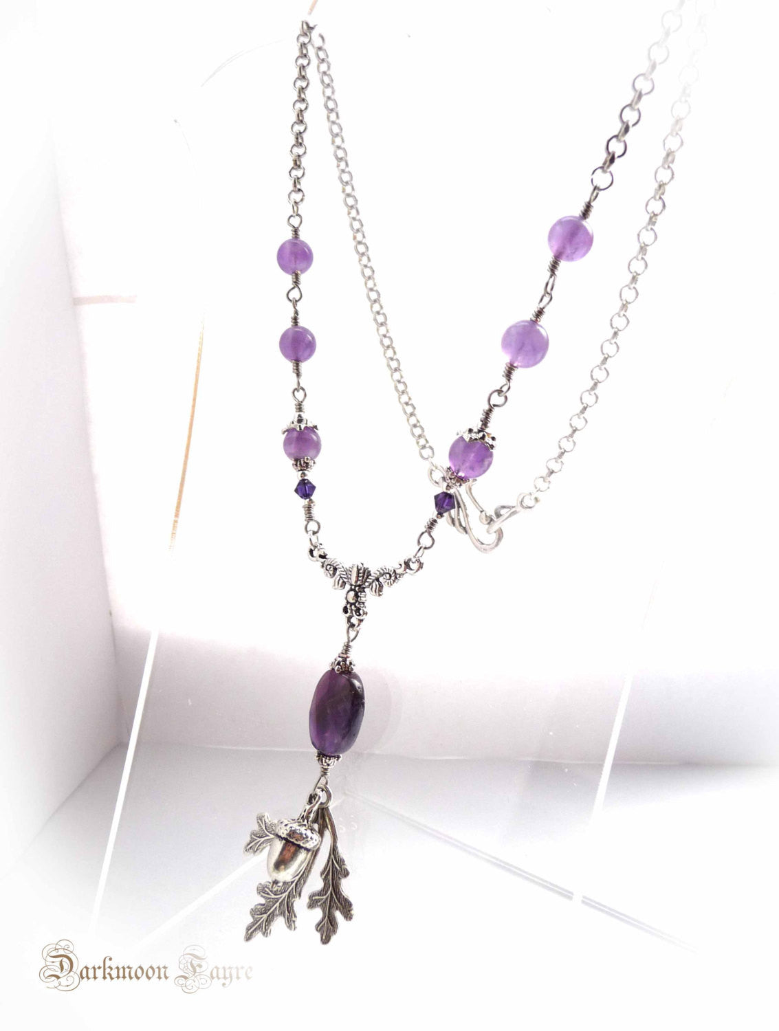 ***Oak King, Silver Acorn, Leaf and Amethyst Necklace. A Sophisticated Tribute to the Majestic and Magical Oak. February Birthstone. - Darkmoon Fayre