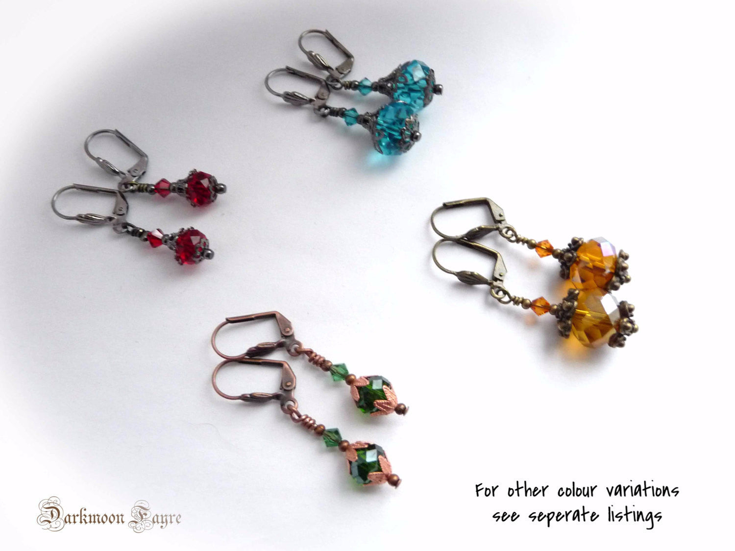 Victorian Bauble Earrings. Amber Swarovski Crystals & Glass. Antique Bronze. Niobium Ear-wire Option - Darkmoon Fayre