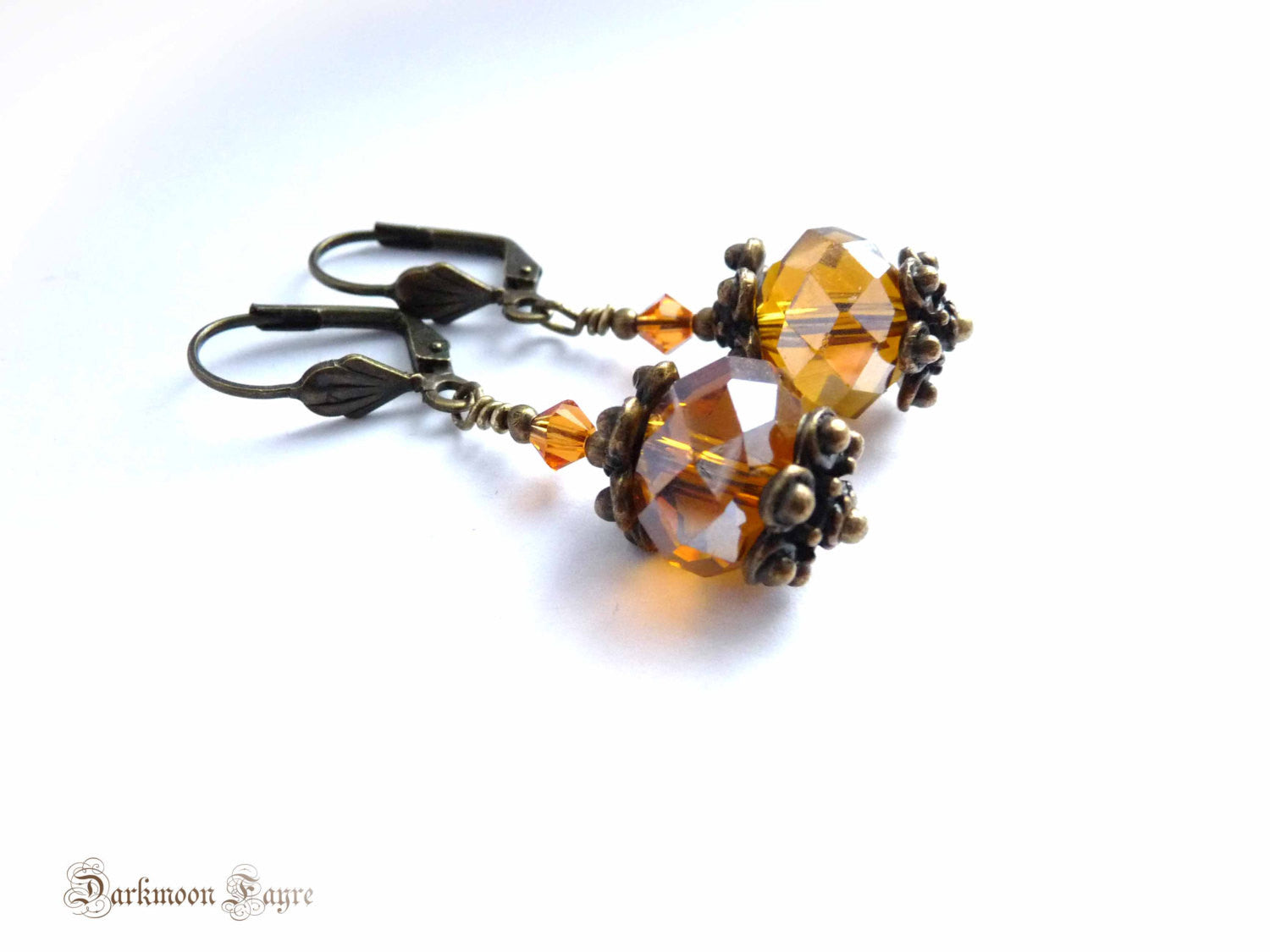 Victorian Bauble Earrings. Amber Swarovski Crystals & Glass. Antique Bronze. Niobium Ear-wire Option - Darkmoon Fayre