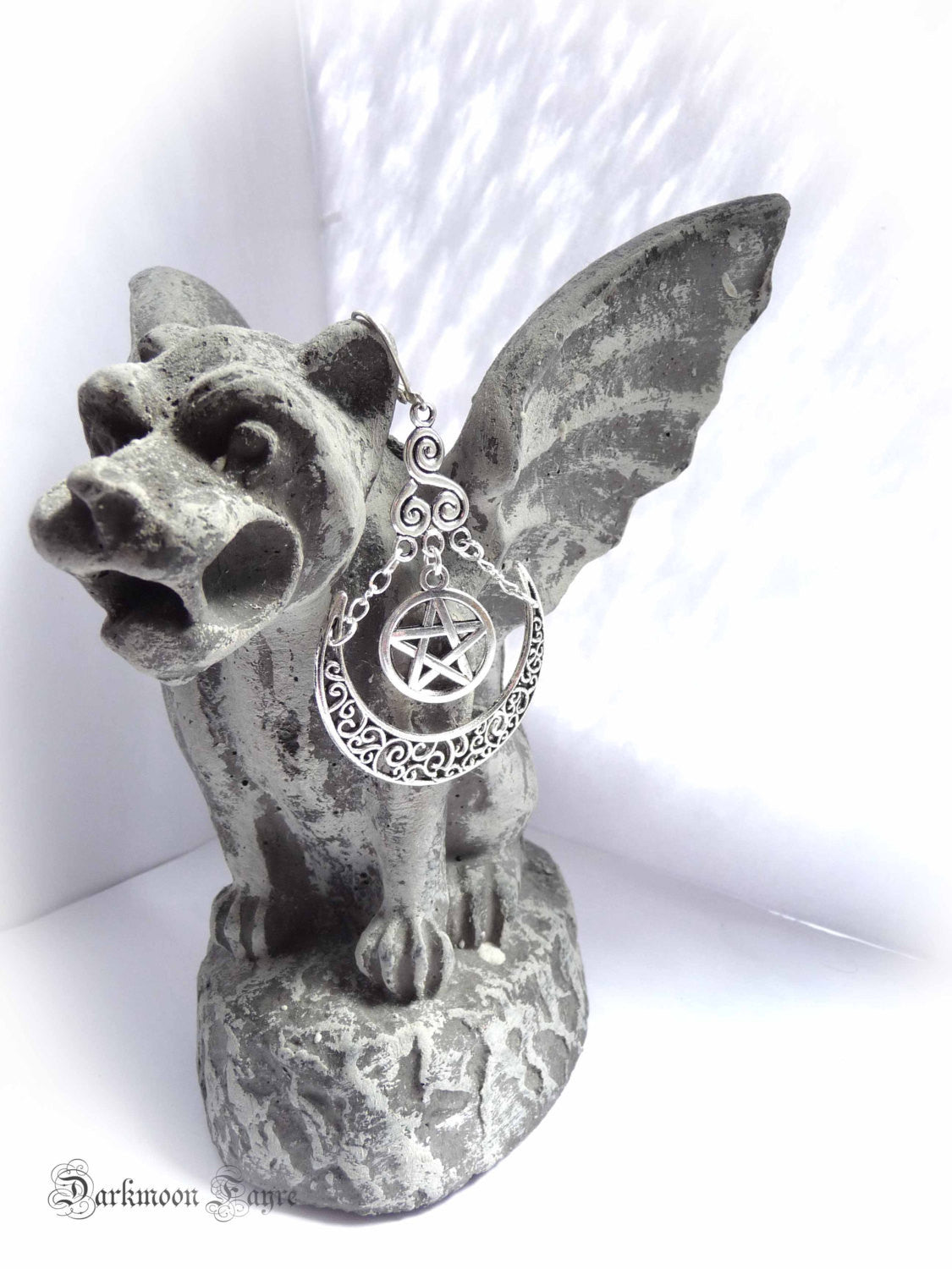 Artemis Crescent Moon Goddess Earrings. Pentacle, Triskele, Tibetan Silver. Gypsy Tribal Style - Darkmoon Fayre