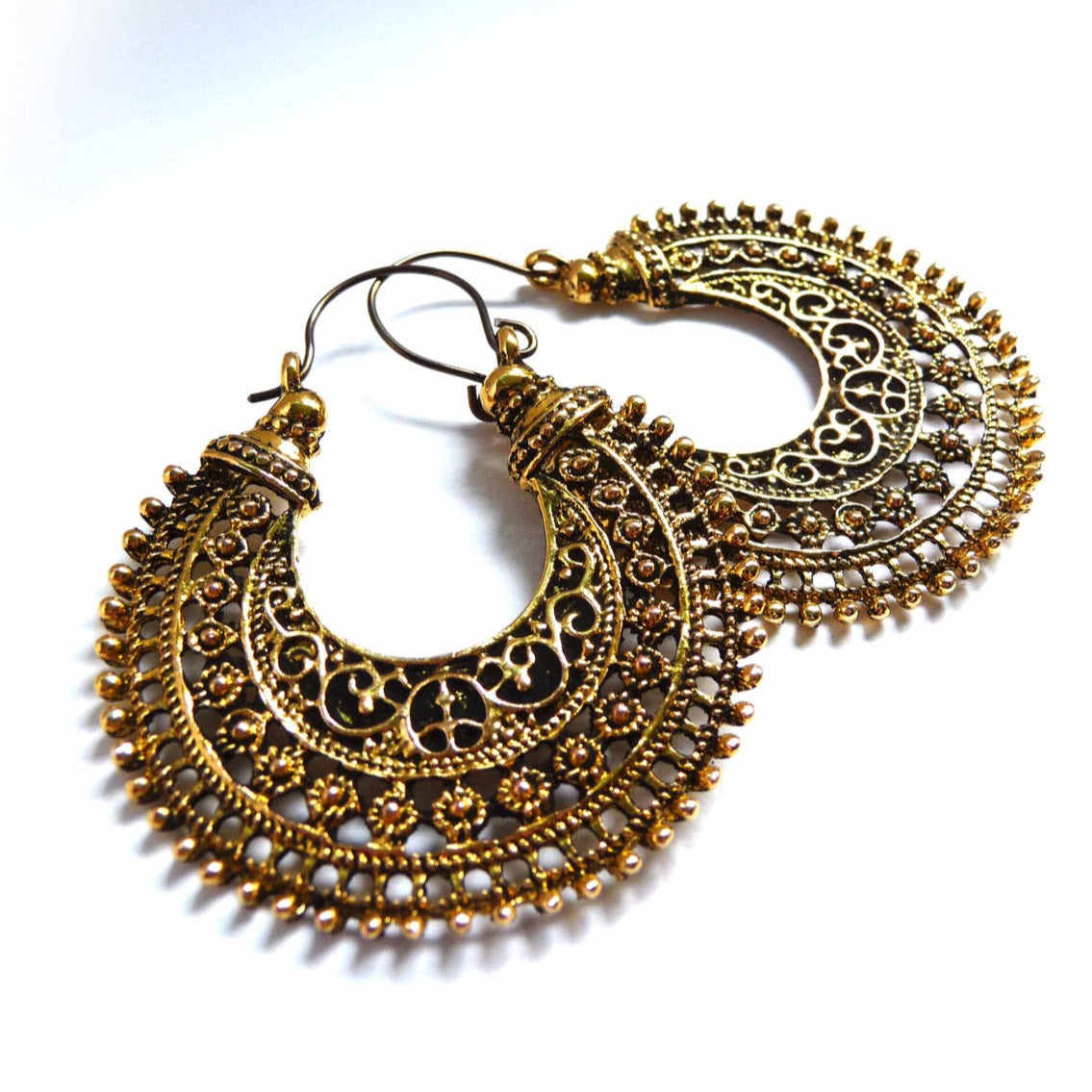 Tribal Antique Gold Hoops. Hand Forged Hypo-allergenic Niobium Ear-wires. Gypsy Earrings - Darkmoon Fayre