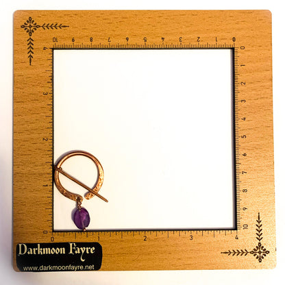 Iron Age Small Penannular Brooch In Bare Copper With An Amethyst Dangle Designed For Knitwear - Darkmoon Fayre