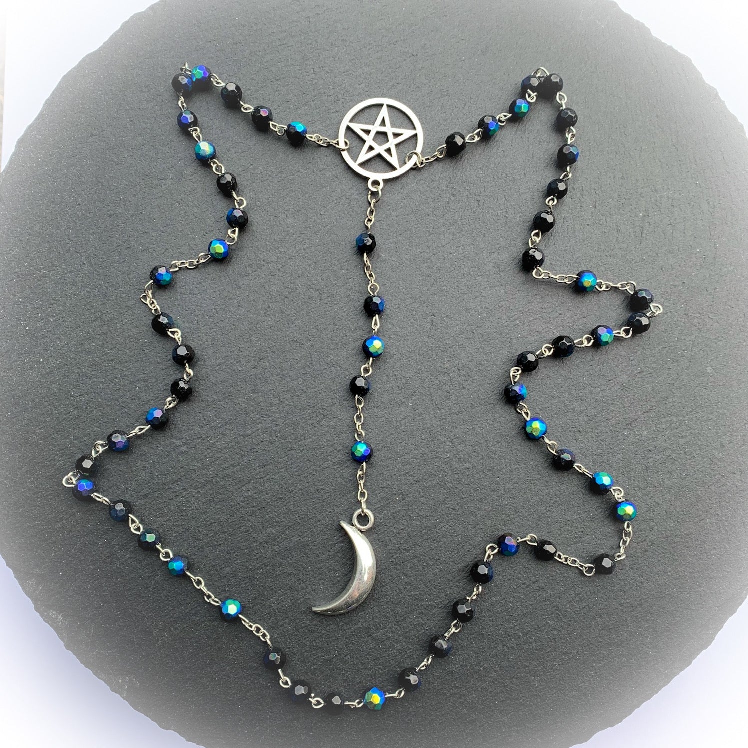 Long Gothic Crescent Moon Necklace.Spirit Moon Rosary Necklace Wicca Pagan  Rosary Black Beads Charm Jewelry | Wish